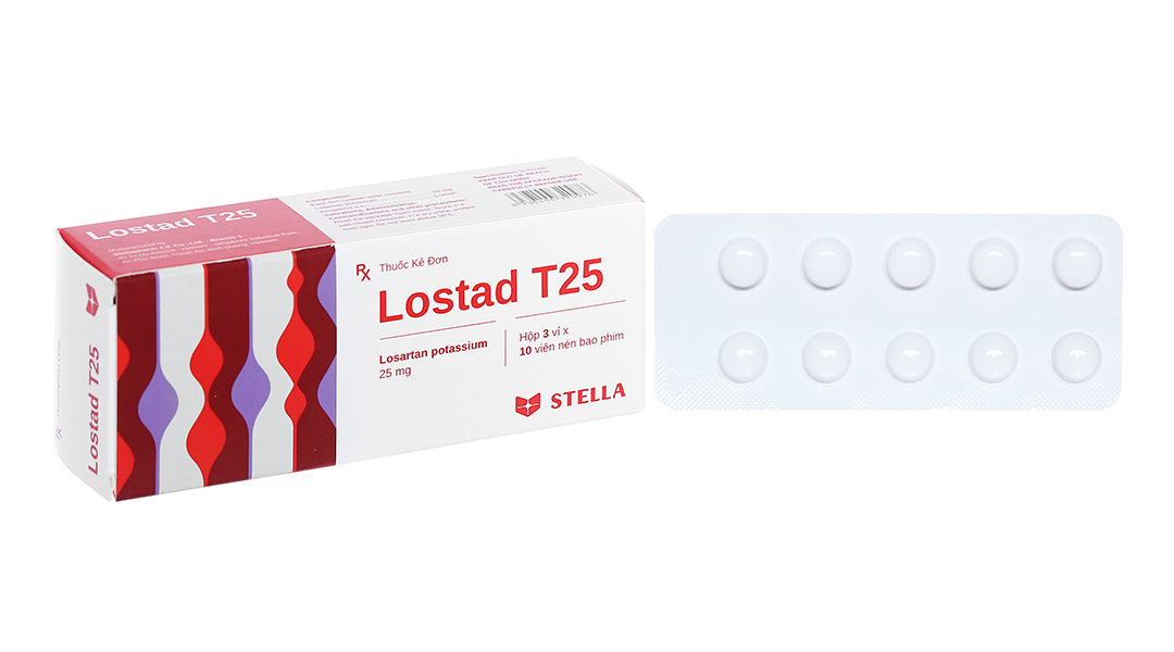 Lostad T25 trị tăng huyết áp, suy tim (3 vỉ x 10 viên)