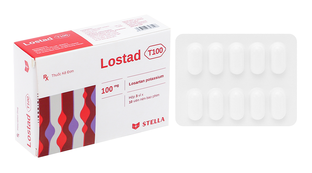 Lostad T100 trị tăng huyết áp, suy tim (3 vỉ x 10 viên)