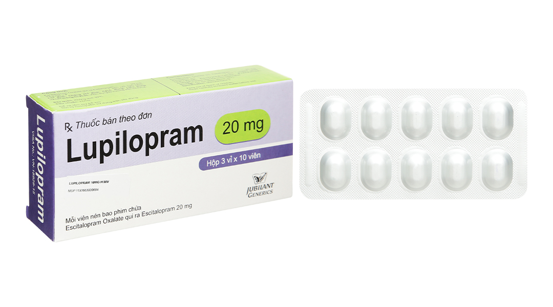 Lupilopram 20mg trị trầm cảm, rối loạn lo âu (3 vỉ x 10 viên)