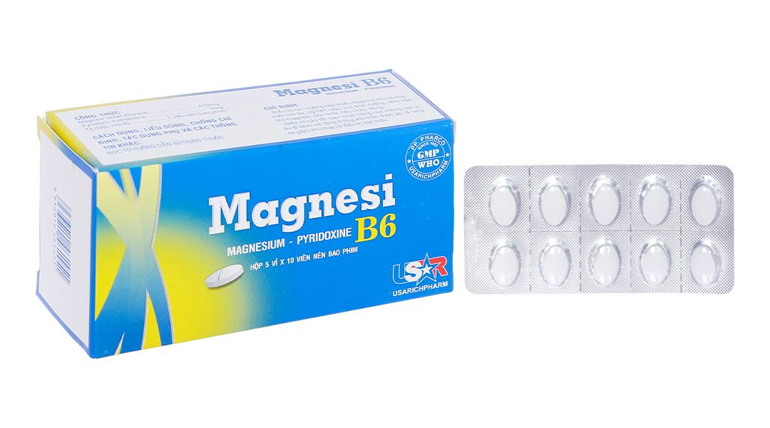 Magnesi B6 Phong Phú trị thiếu magie, giảm lo âu (5 vỉ x 10 viên)