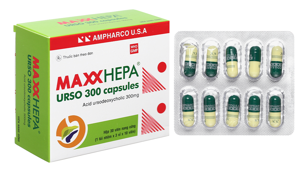 Maxxhepa Urso 300 Capsules hỗ trợ trị bệnh lý về gan mật (3 vỉ x 10 viên)