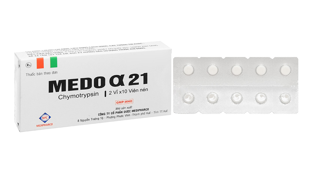 Medo alpha 21 4200IU trị phù nề sau chấn thương, phẩu thuật, bỏng (2 vỉ x 10 viên)