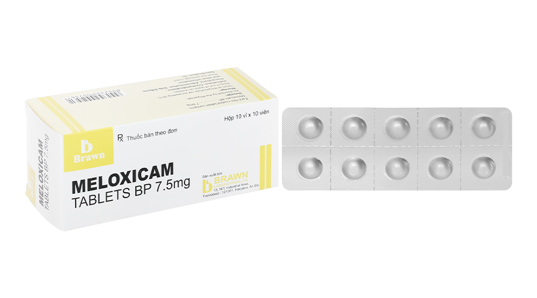 Meloxicam Brawn 7.5mg giảm đau, kháng viêm xương khớp (10 vỉ x 10 viên)