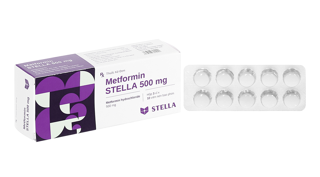 Metformin Stella 500mg trị đái tháo đường (3 vỉ x 10 viên)