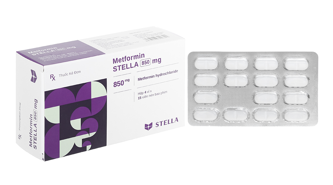 Metformin Stella 850mg trị đái tháo đường (4 vỉ x 15 viên)