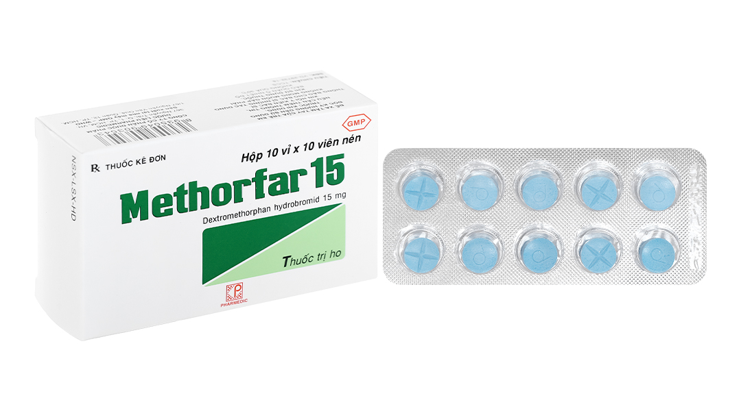 Methorfar 15 trị ho khan, ho do kích ứng (10 vỉ x 10 viên)