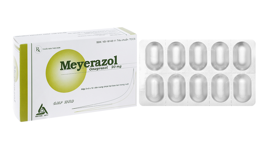 Meyerazol 20mg trị trào ngược dạ dày, thực quản (3 vỉ x 10 viên)