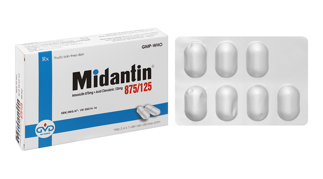 Midantin 875/125 trị nhiễm khuẩn (2 vỉ x 7 viên)