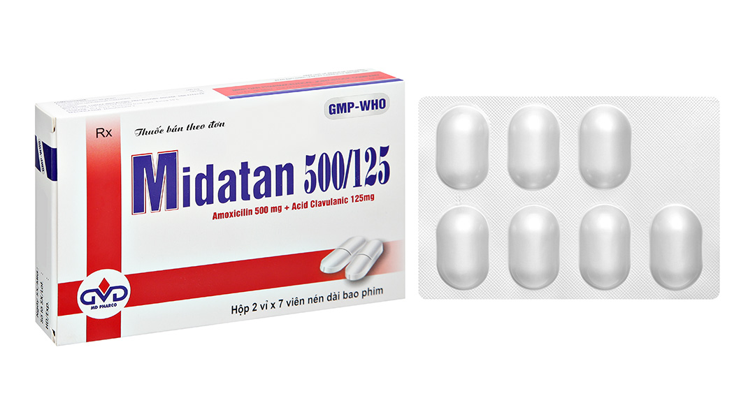 Midatan 500/125 trị nhiễm khuẩn (2 vỉ x 7 viên)