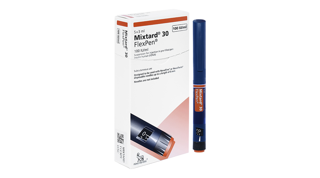 Bút tiêm Mixtard 30 FlexPen 100IU/ml trị đái tháo đường (5 cây x 3ml)