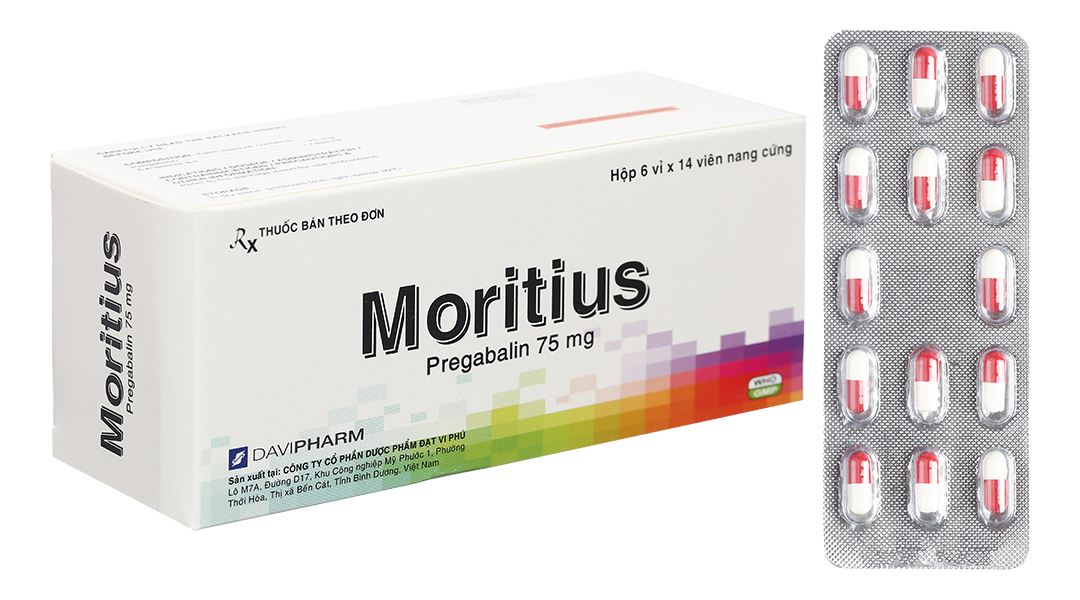 Moritius 75mg trị động kinh, rối loạn lo âu (6 vỉ x 14 viên)