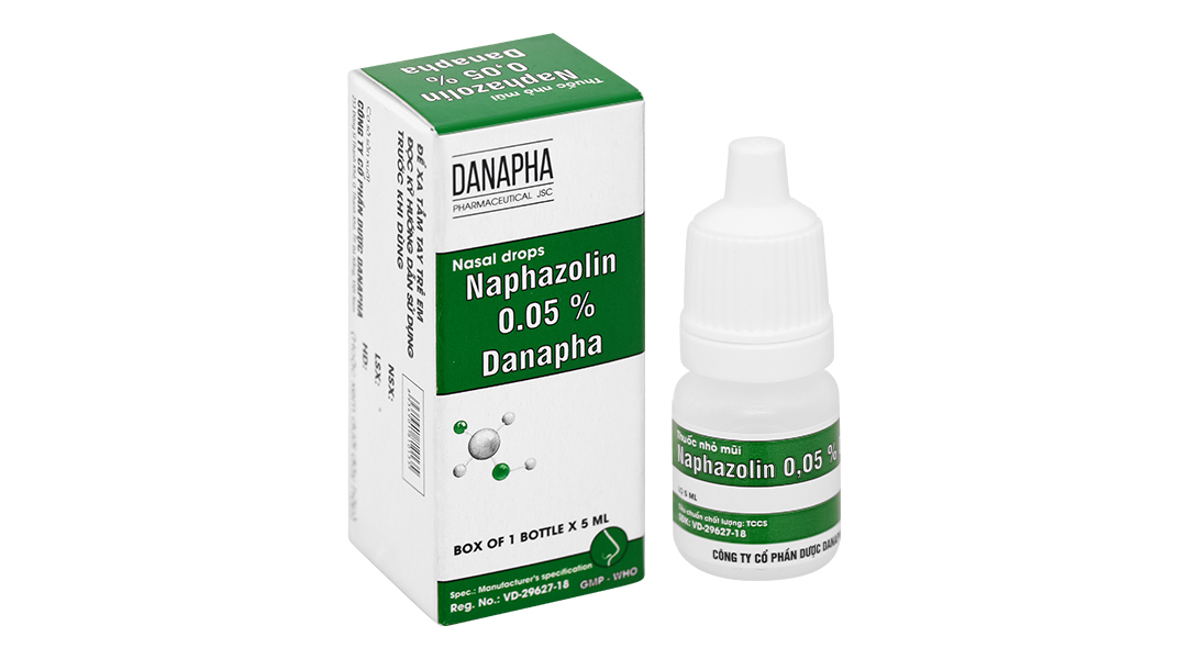 Thuốc nhỏ mũi Naphazolin 0.05% Danapha giảm nghẹt mũi, sung huyết mũi lọ 5ml