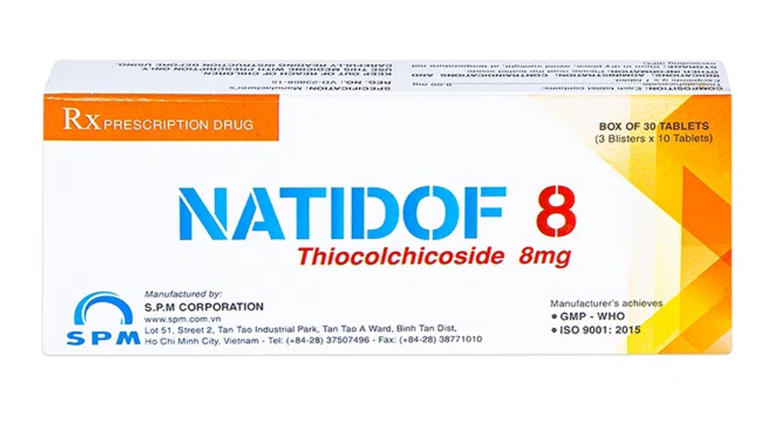 Natidof 8 giãn cơ, trị đau do co cứng cơ (3 vỉ x 10 viên)