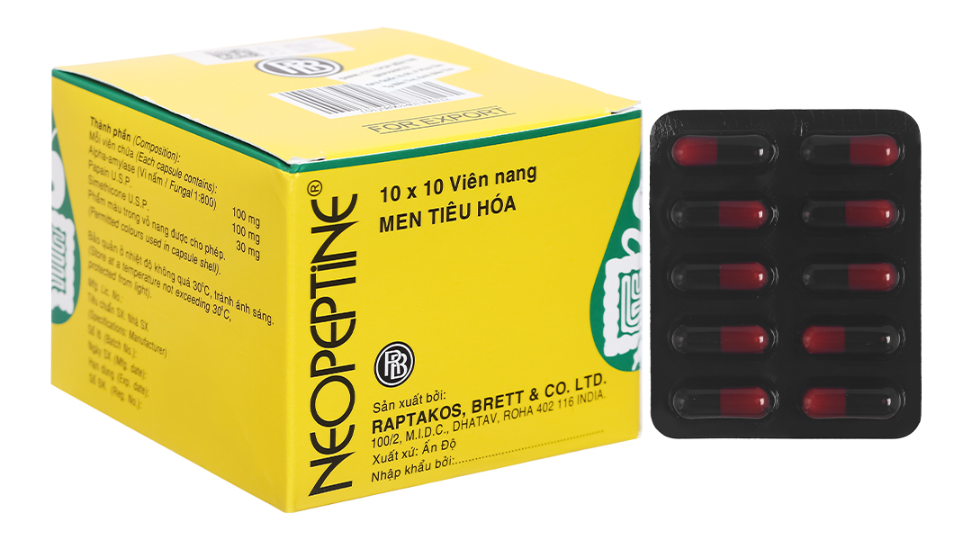 Neopeptine bổ sung men tiêu hóa, trị đầy hơi (10 vỉ x 10 viên)