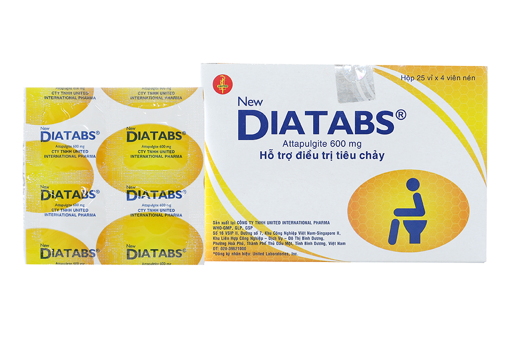 New Diatabs 600mg trị tiêu chảy (25 vỉ x 4 viên)