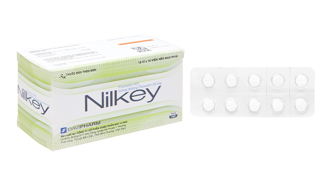 Nilkey 20mg trị trầm cảm, rối loạn lưỡng cực (10 vỉ x 10 viên)