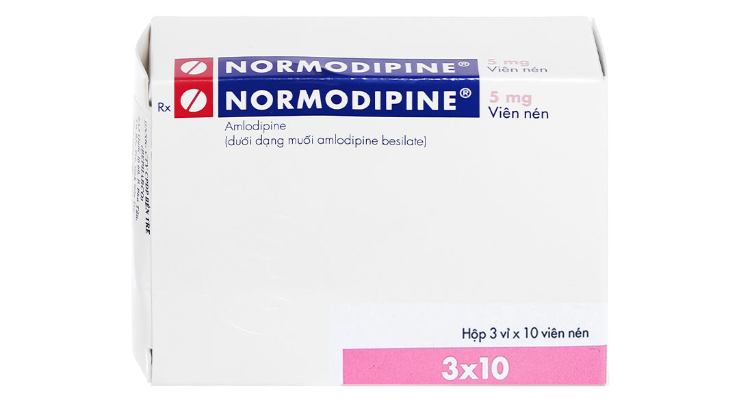 Normodipine 5mg trị tăng huyết áp, đau thắt ngực (3 vỉ x 10 viên)