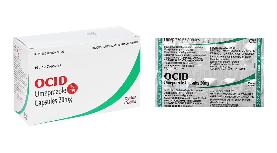 Ocid 20mg trị trào ngược dạ dày, thực quản (10 vỉ x 10 viên)