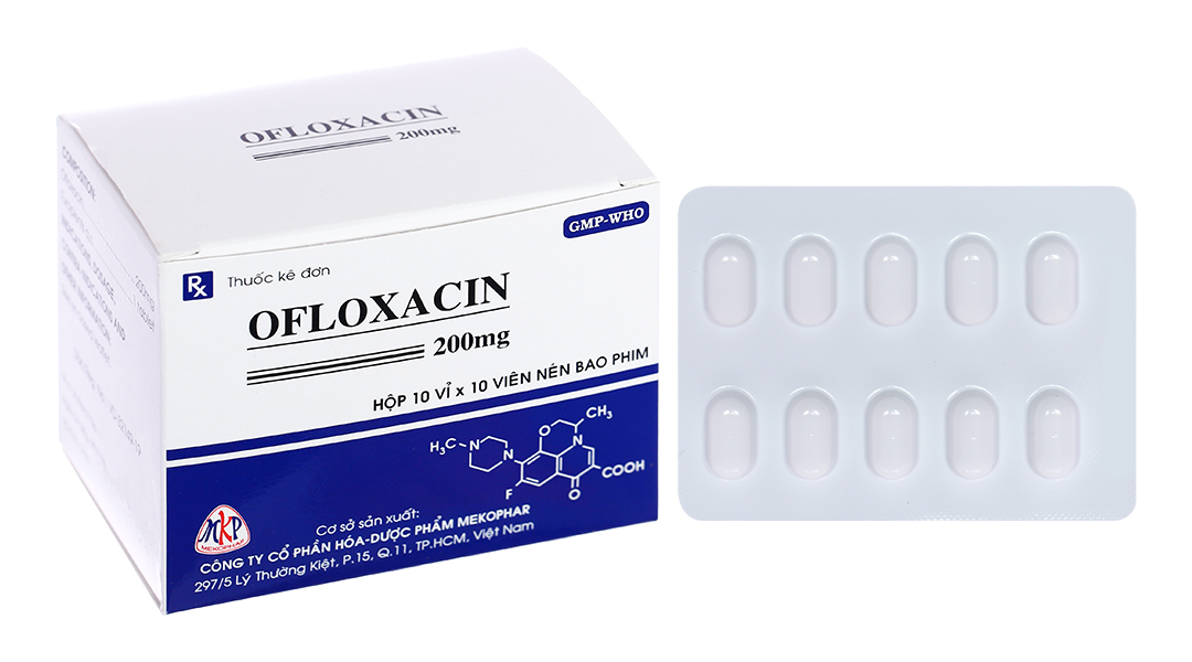 Ofloxacin Mekophar 200mg trị nhiễm khuẩn (10 vỉ x 10 viên)