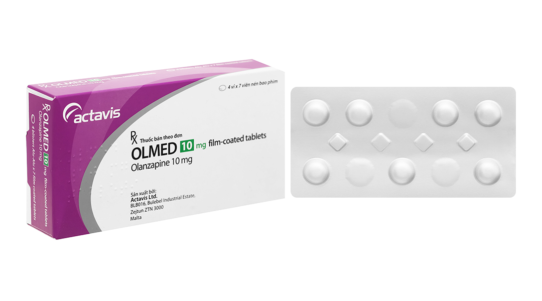 Olmed 10mg trị tâm thần phân liệt, rối loạn lưỡng cực (4 vỉ x 7 viên)