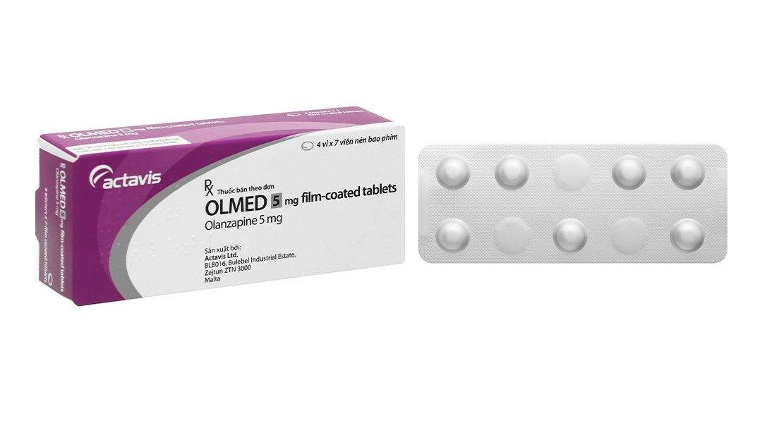 Olmed 5mg trị tâm thần phân liệt, rối loạn lưỡng cực (4 vỉ x 7 viên)