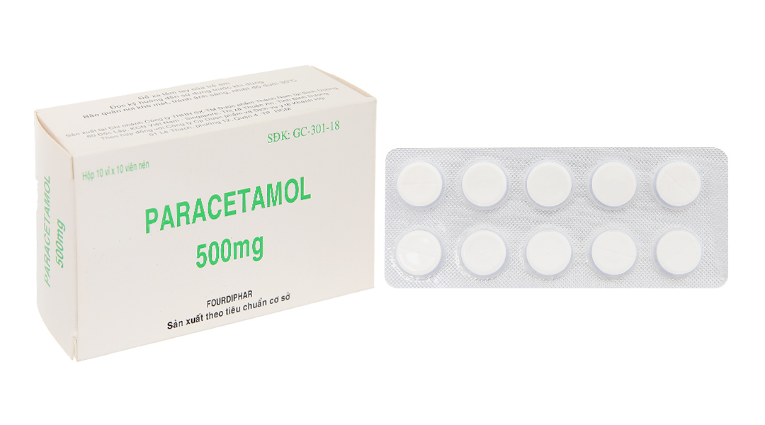 Paracetamol Khánh Hội 500mg giảm đau, hạ sốt (10 vỉ x 10 viên)