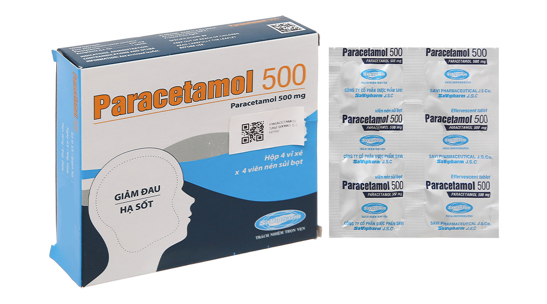 Viên sủi Paracetamol 500 SaVipharm 500mg giảm đau, hạ sốt (4 vỉ x 4 viên)