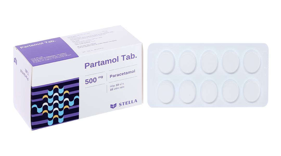 Partamol Tab 500mg giảm đau, hạ sốt (10 vỉ x 10 viên)