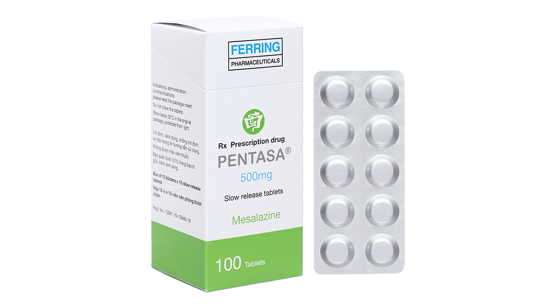 Pentasa 500mg trị viêm loét đại tràng (10 vỉ x 10 viên)