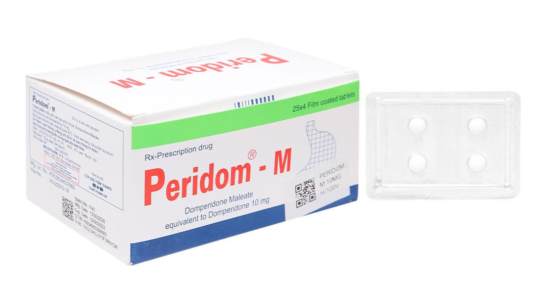 Peridom - M 10mg trị chứng nôn và buồn nôn (25 vỉ x 4 viên)