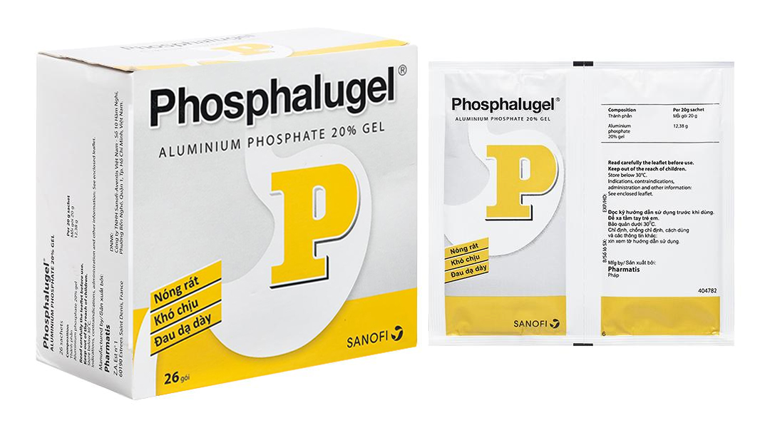 Hỗn dịch uống Phosphalugel 20% trị trào ngược dạ dày, thực quản (26 gói x 20g)