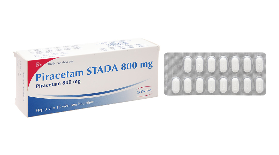 Piracetam Stada 800mg trị chóng mặt, giật rung cơ (3 vỉ x 15 viên)