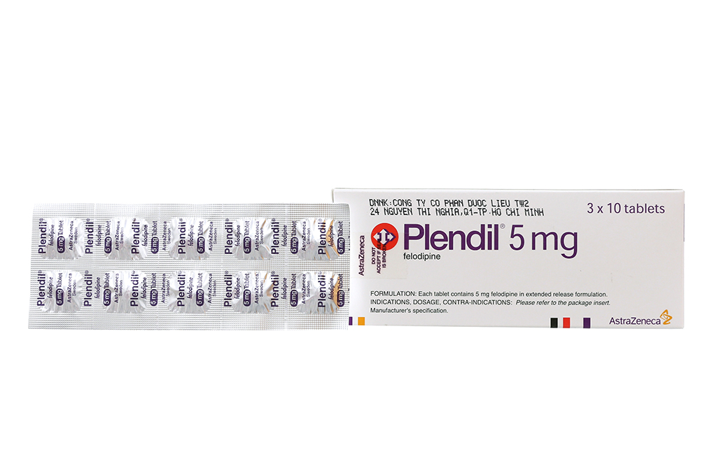 Plendil 5mg trị tăng huyết áp, đau thắt ngực (3 vỉ x 10 viên)