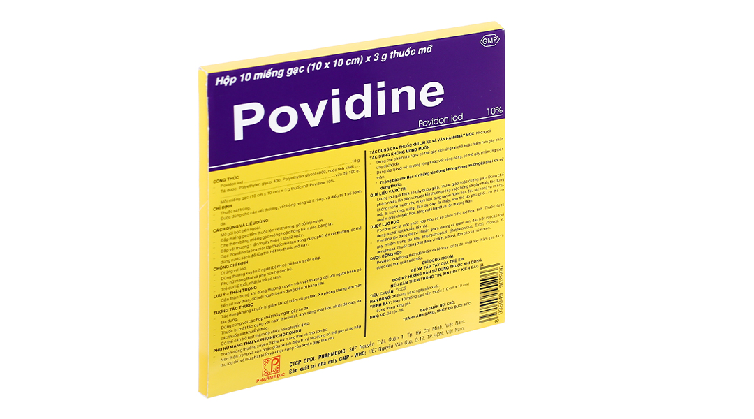 Gạc Povidine iodine 10% sát trùng vết thương hộp 10 miếng