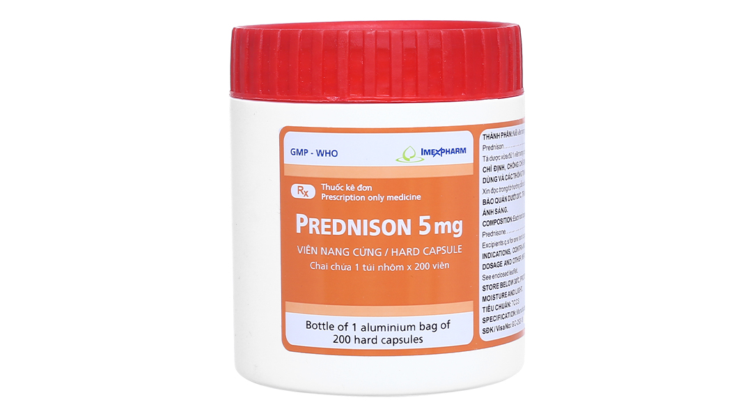 Prednison Imexpharm 5mg thuốc kháng viêm lọ 200 viên