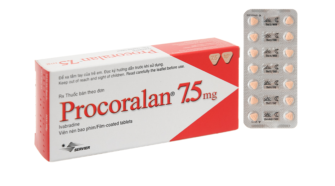 Procoralan 7.5mg trị đau thắt ngực, suy tim (4 vỉ x 14 viên)