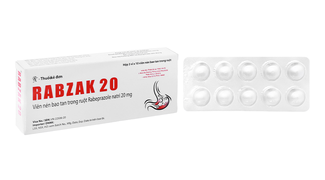 Rabzak 20 trị trào ngược dạ dày, thực quản (3 vỉ x 10 viên)