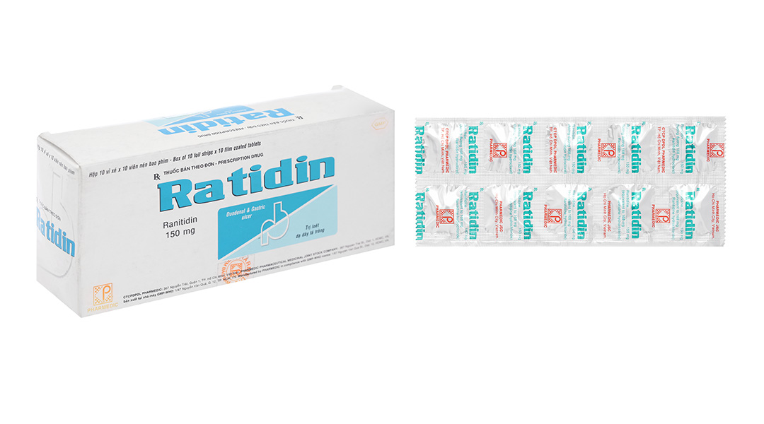 Ratidin 150mg trị trào ngược dạ dày, thực quản (10 vỉ x 10 viên)