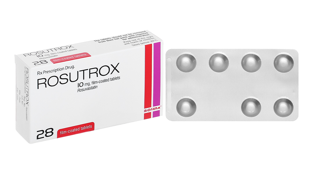 Rosutrox 10mg trị rối loạn lipid máu (4 vỉ x 7 viên)