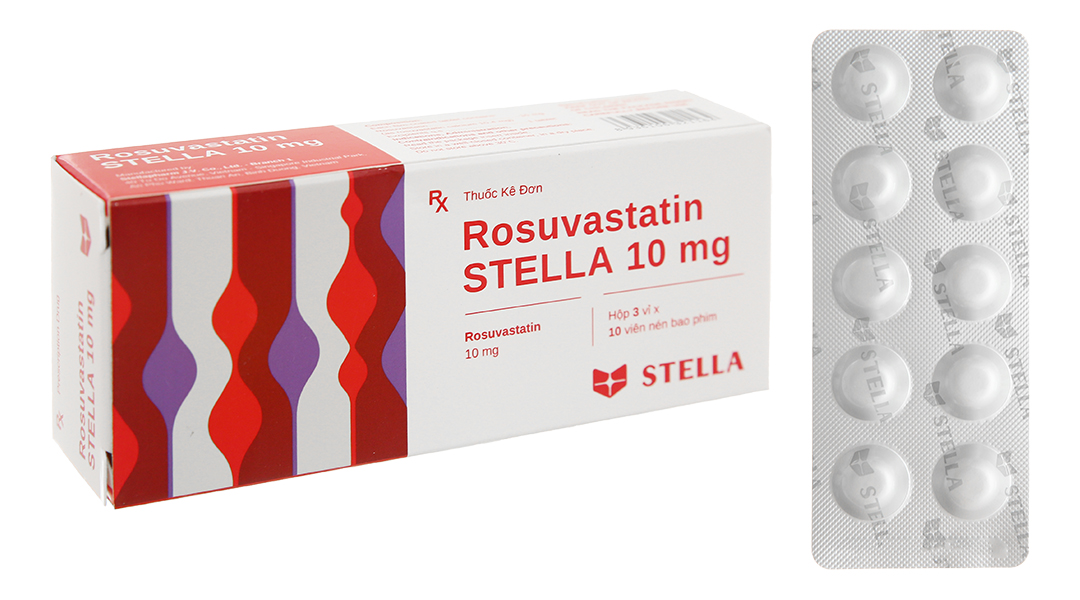 Rosuvastatin Stella 10mg trị rối loạn lipid máu (3 vỉ x 10 viên)