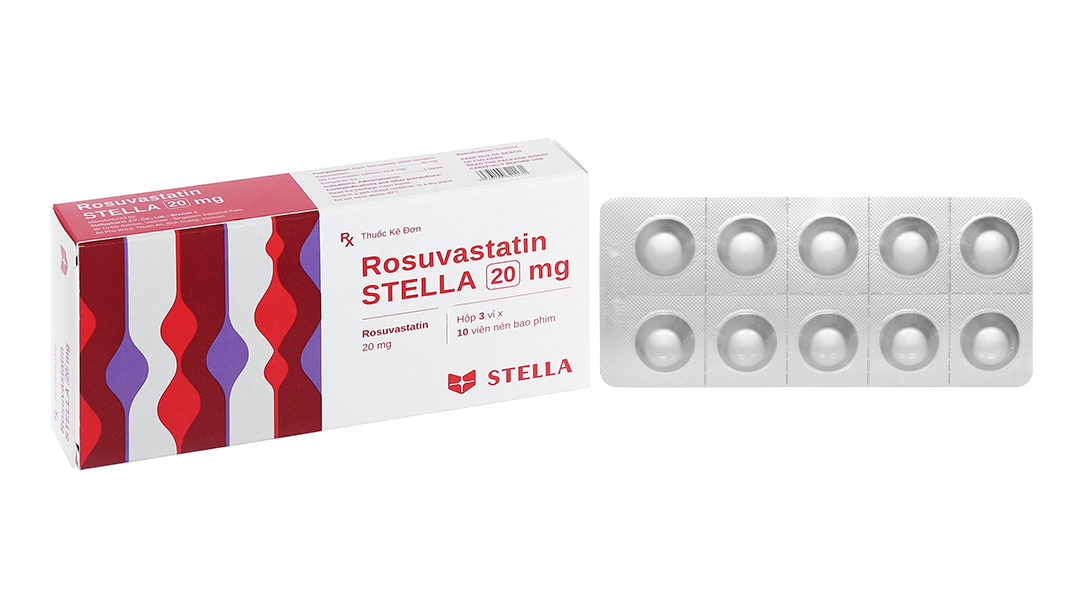 Rosuvastatin Stella 20mg trị rối loạn lipid máu (3 vỉ x 10 viên)