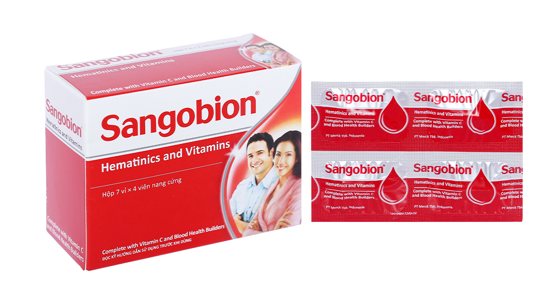 Sangobion bổ sung sắt và axit folic, trị thiếu máu (7 vỉ x 4 viên)