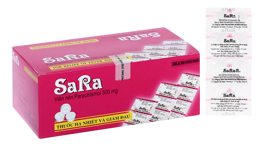 Sara 500mg giảm đau, hạ sốt (20 vỉ x 10 viên)