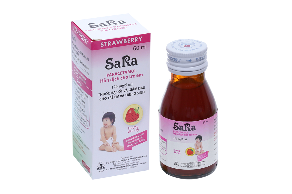 Hỗn dịch uống Sara hương dâu 120mg/5ml giảm đau, hạ sốt chai 60ml