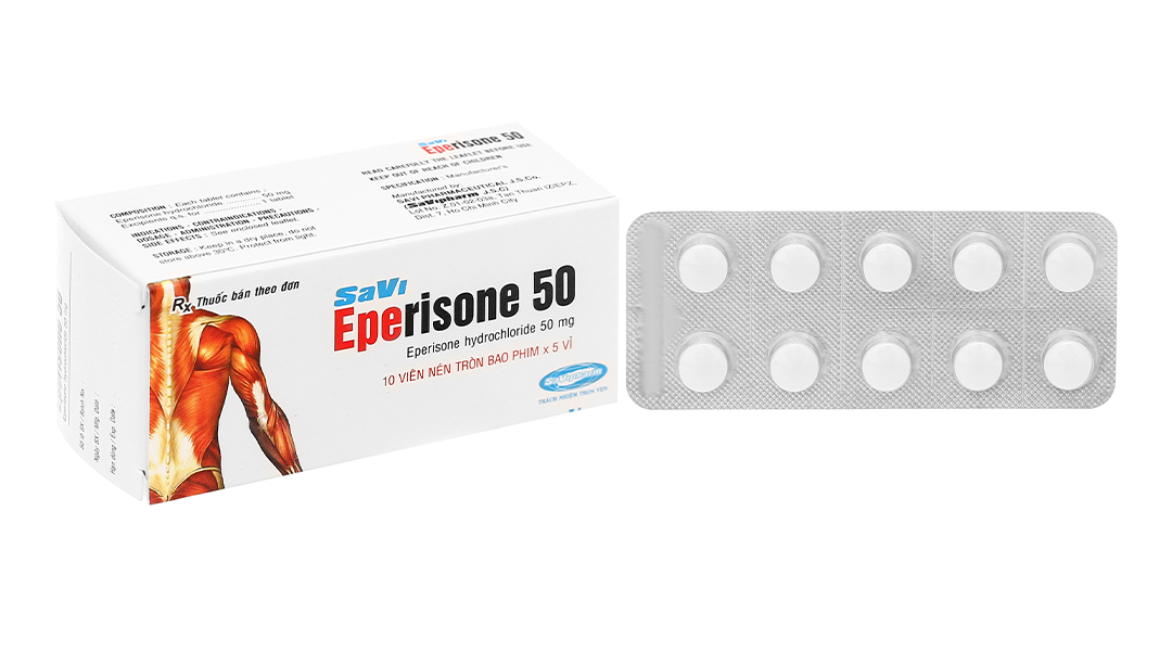 Savi Eperisone 50 giãn cơ, trị co cứng cơ (5 vỉ x 10 viên)