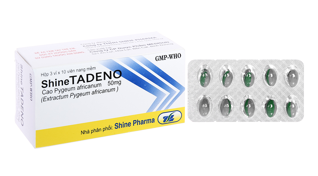 ShineTadeno 50mg trị phì đại tuyến tiền liệt (3 vỉ x 10 viên)