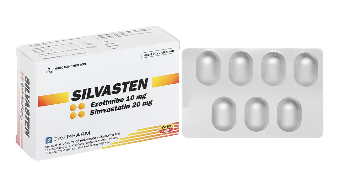 Silvasten 20/10mg trị rối loạn lipid máu (4 vỉ x 7 viên)