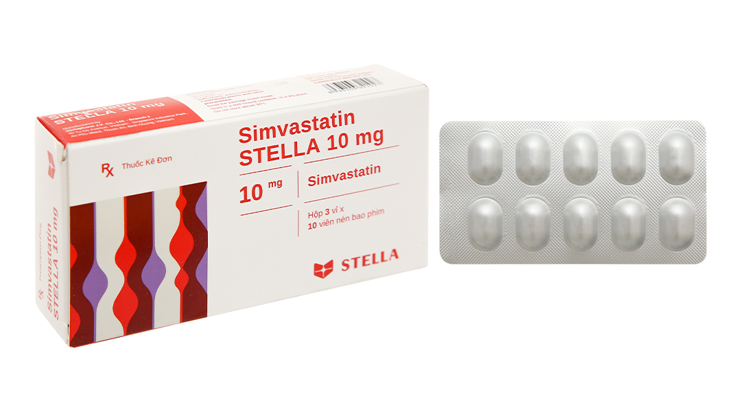 Simvastatin Stella 10mg trị rối loạn lipid máu (3 vỉ x 10 viên)