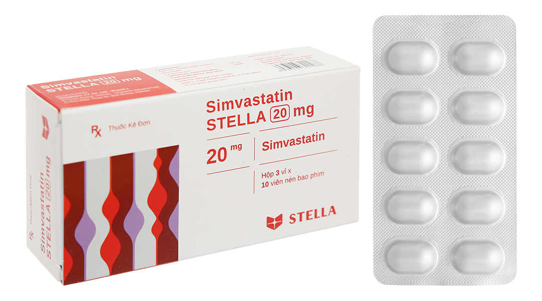 Simvastatin Stella 20mg trị rối loạn lipid máu (3 vỉ x 10 viên)