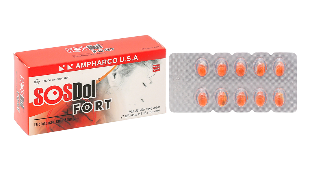 SOSDol Fort 500mg giảm đau, kháng viêm xương khớp, gout cấp (3 vỉ x 10 viên)